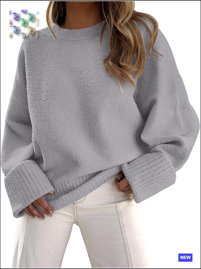 Oversized Fuzzy Chunky Knit Pullover Sweater Casual Crewneck Long Sleeve Dressy
